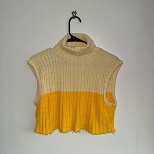 Yellow & Butter Yellow / Cream Knitted Cropped Sweater Vest